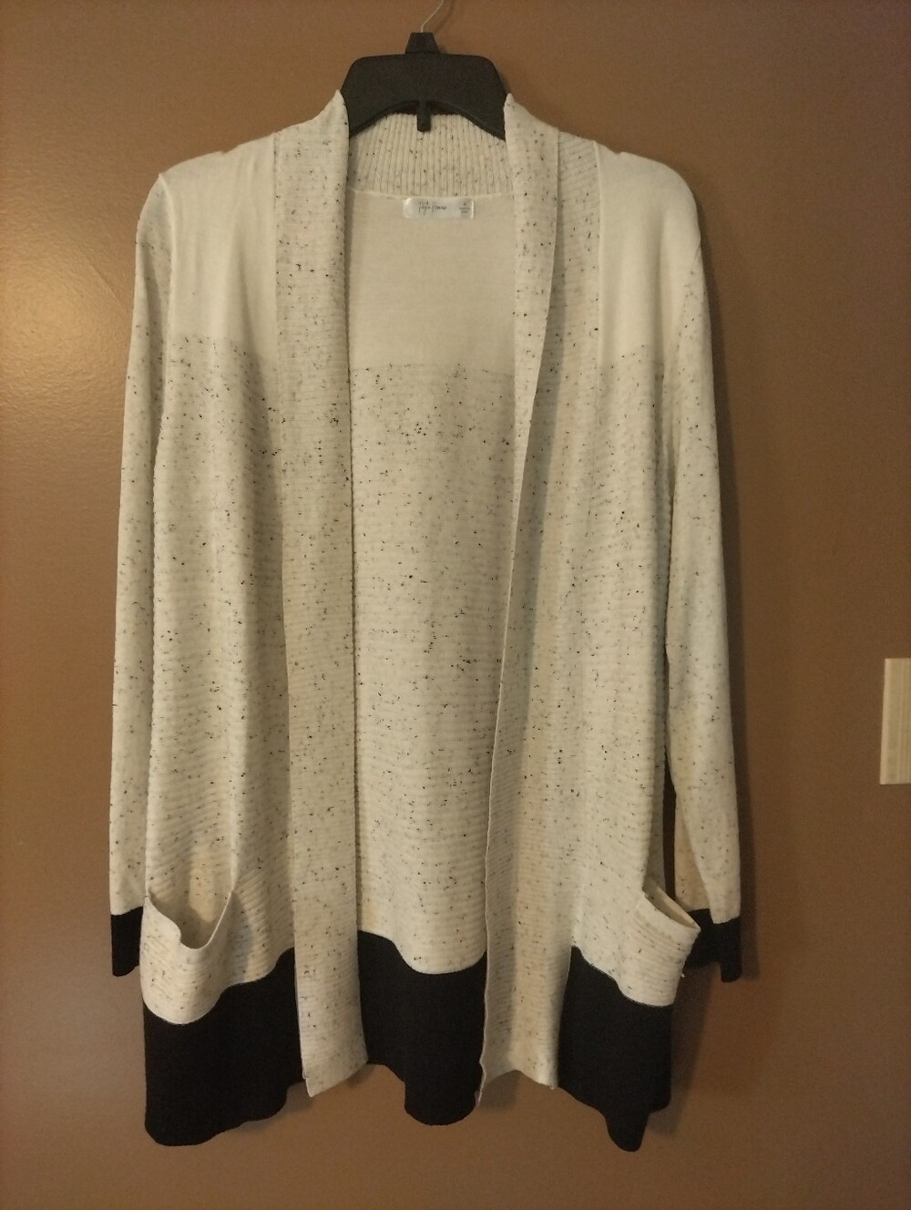 Peyton Primrose Black/Cream Speckled Colorblock Open Cardigan Sweater NWOT S.